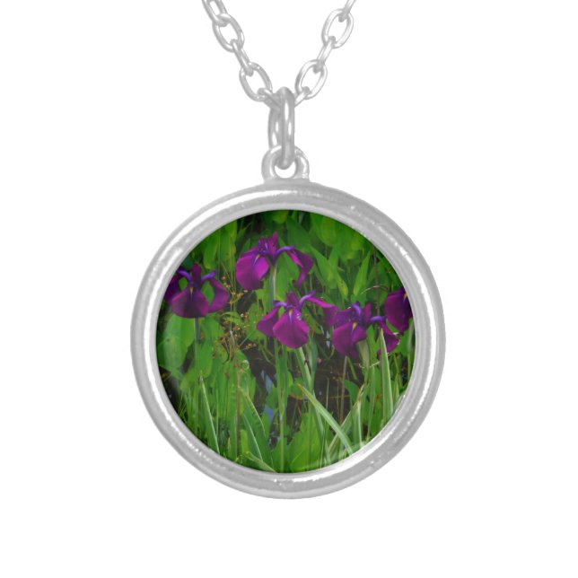 Beautiful Purple Iris Silver Plated Necklace (Front)