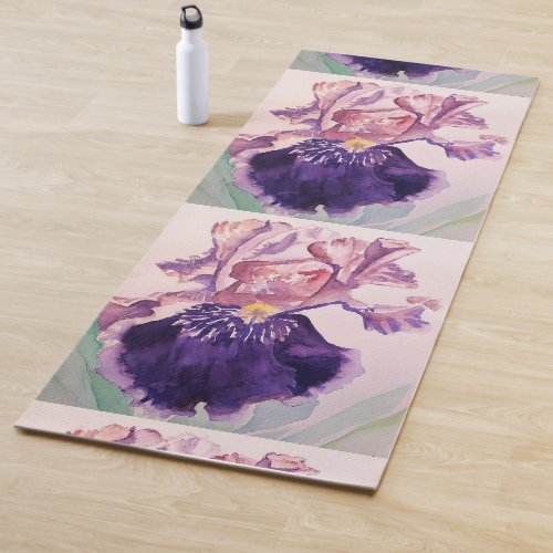 Beautiful Purple Iris Watercolor Floral Yoga Mat