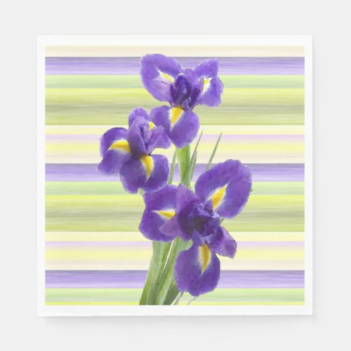 Beautiful Purple Iris Watercolor Stripes Pattern Napkins