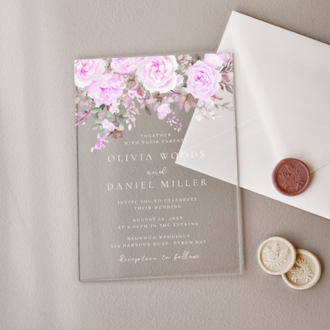 Beautiful Purple Lavender Floral Wedding Acrylic Invitations (Creator Uploaded)