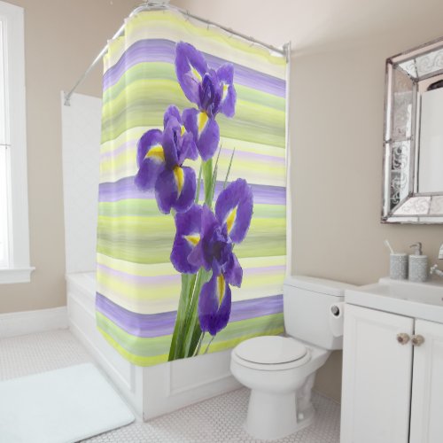 Beautiful Purple Lilac Irises Watercolor Art Shower Curtain