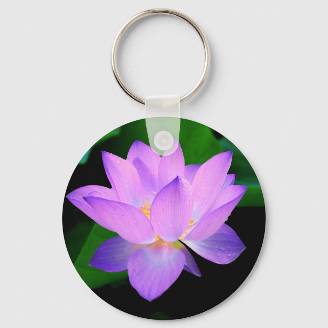 Beautiful purple lotus flower in water keychain (Front)