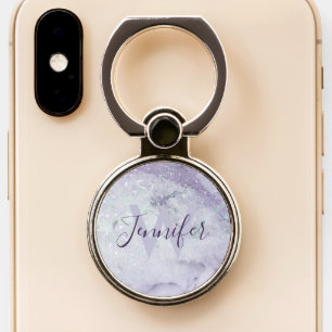 Beautiful Purple Marble and Glitter Monogrammed Phone Ring Stand