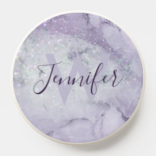 Beautiful Purple Marble and Glitter Monogrammed PopSocket