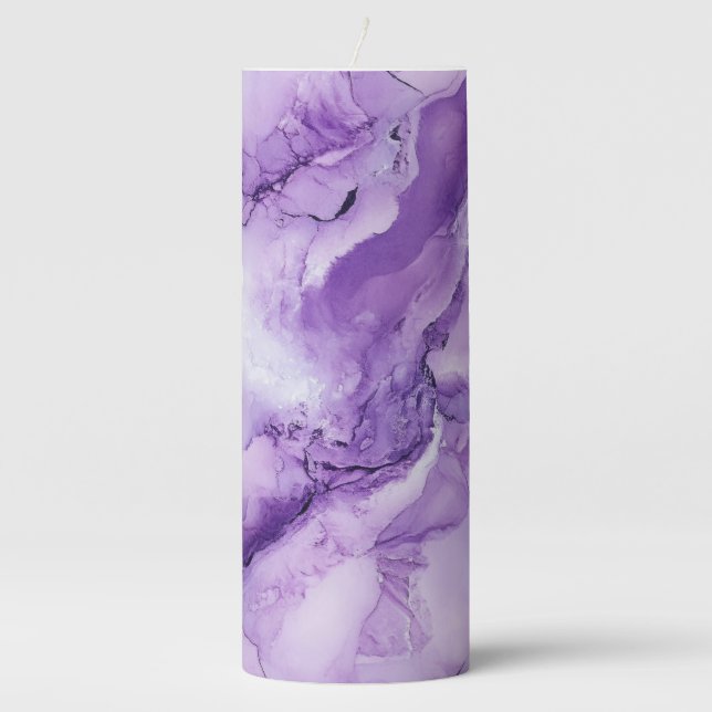 Beautiful Purple Marble Pillar Candle (Front)