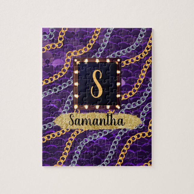 Beautiful Purple Monogram Elegant Chic Jigsaw Puzzle (Vertical)