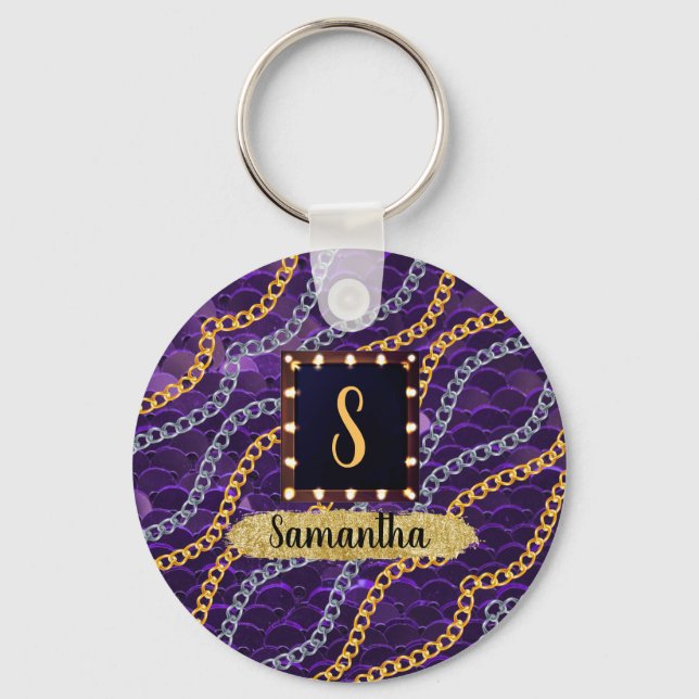 Beautiful Purple Monogram Elegant Chic Keychain (Front)