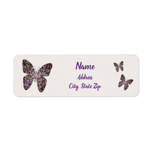 Beautiful Purple Mosaic Butterflies Unique Address Label