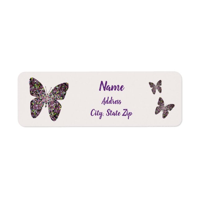 Beautiful Purple Mosaic Butterflies Unique Address Label (Front)