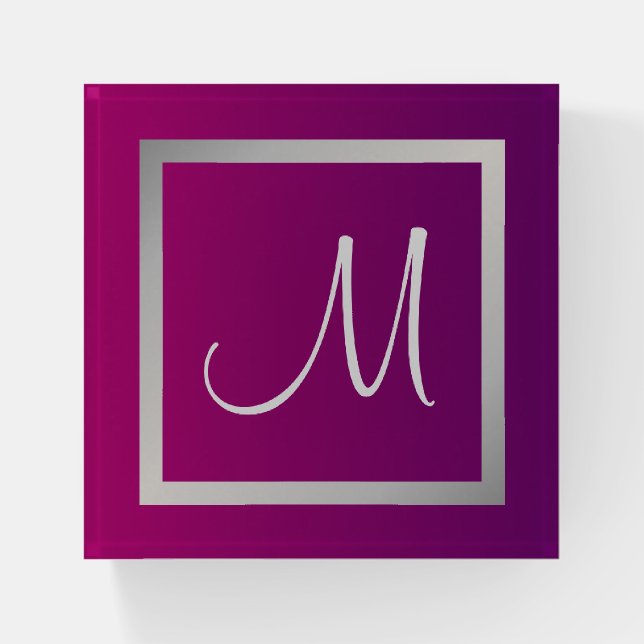 Beautiful Purple Ombre Silver Monogram Paperweight (Front)