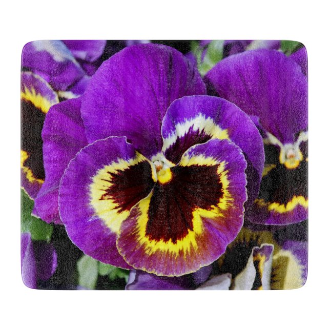 Beautiful purple pansy flower cutting board (Front)