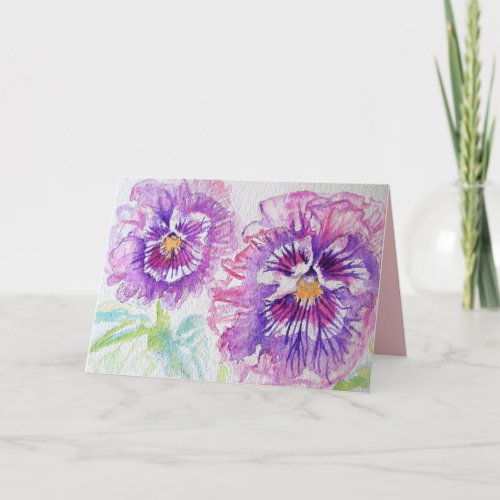 Beautiful Purple Pansy flowers Watercolour Card