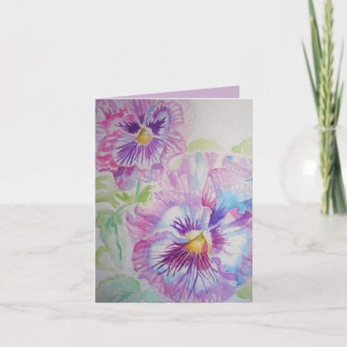 Beautiful Purple Pansy Watercolour Birthday Card