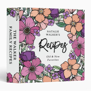 Beautiful Purple Peach Pink Flowers Recipes 3 Ring Binder