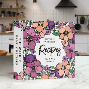 Beautiful Purple Peach Pink Flowers Recipes 3 Ring Binder