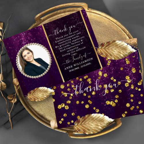 Beautiful Purple Photo Funeral Thank You Card