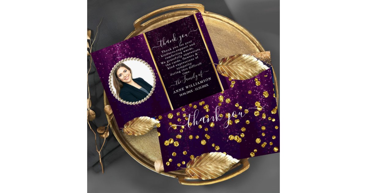 Beautiful Purple Photo Funeral Thank You Card | Zazzle