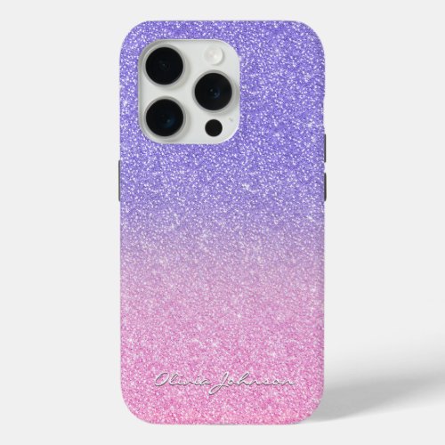 Beautiful Purple Pink Glitter Ombre iPhone 15 Pro Case