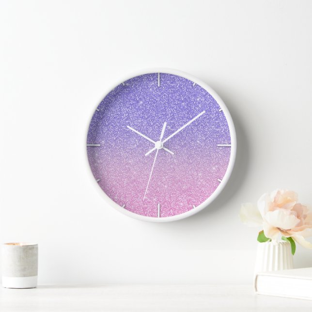 Beautiful Purple Pink Glitter Ombre Clock (Home)