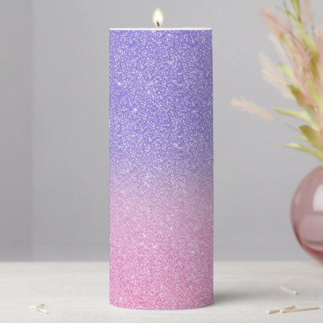 Beautiful Purple Pink Glitter Ombre Pillar Candle (In Situ)