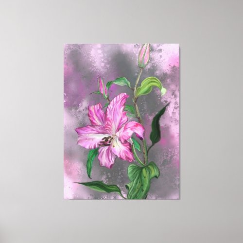 Beautiful Purple Pink Lily Flower Migned Painting  Canvas Print