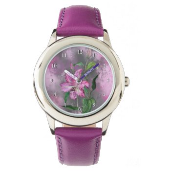 Beautiful Purple Pink Lily Flower Watch Painting by Migned at Zazzle