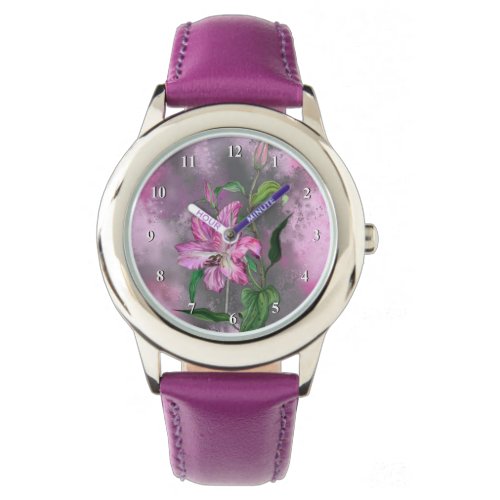 Beautiful Purple Pink Lily Flower Watch Painting 