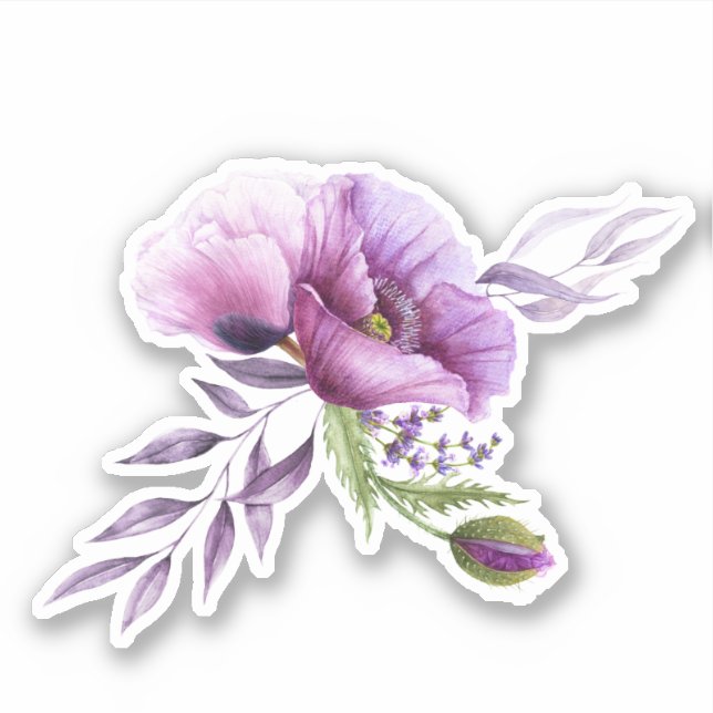 Beautiful Purple Poppies Sticker (Front)