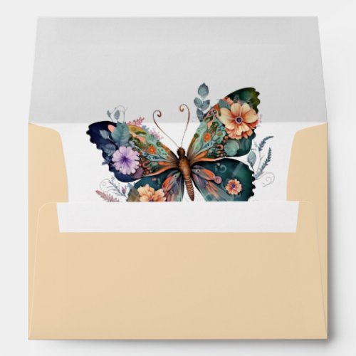 Beautiful Purple Retro Butterfly On Rich Cream Envelope