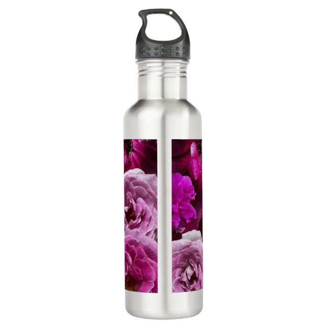 Beautiful Purple Rose Collage Stainless Steel Water Bottle (Back)