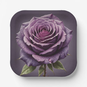 Beautiful purple rose paper plates