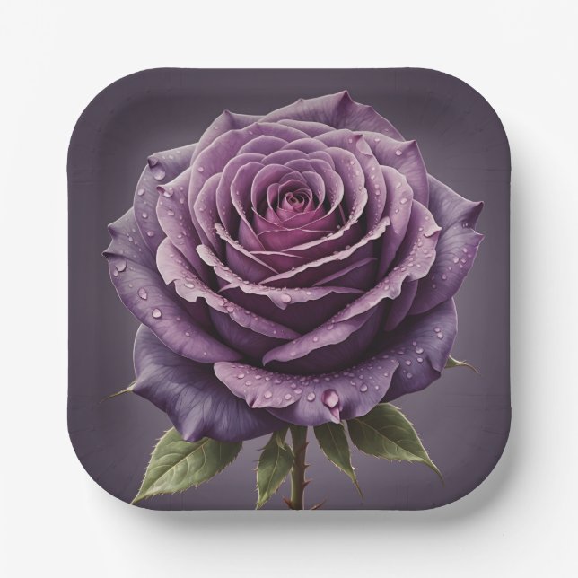 Beautiful purple rose paper plates (Front)