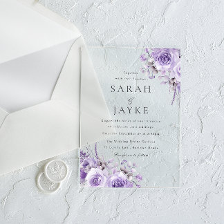 Beautiful Purple Roses Elegant Wedding Acrylic Invitations