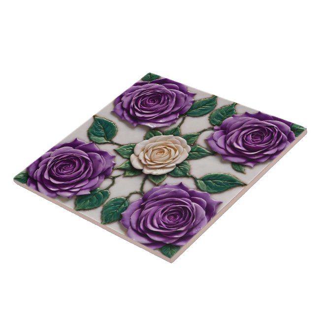 Beautiful Purple Roses Modern Collection Ceramic Tile (Side)