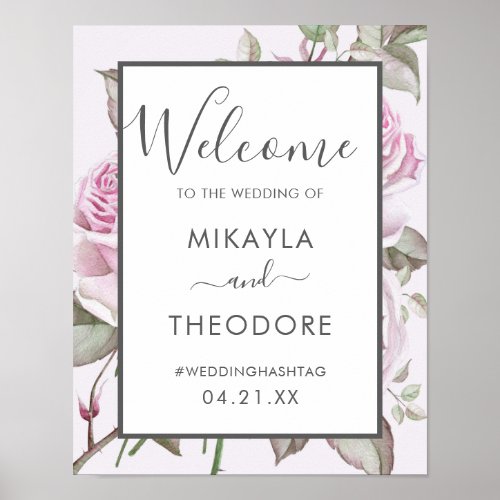 Beautiful Purple Roses Wedding Welcome Sign