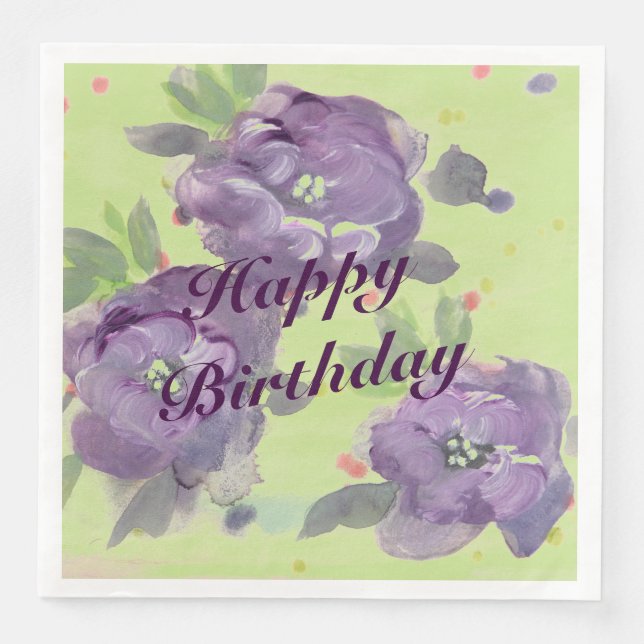 Beautiful purple roses with a tuch of pink paper dinner napkins (Front)