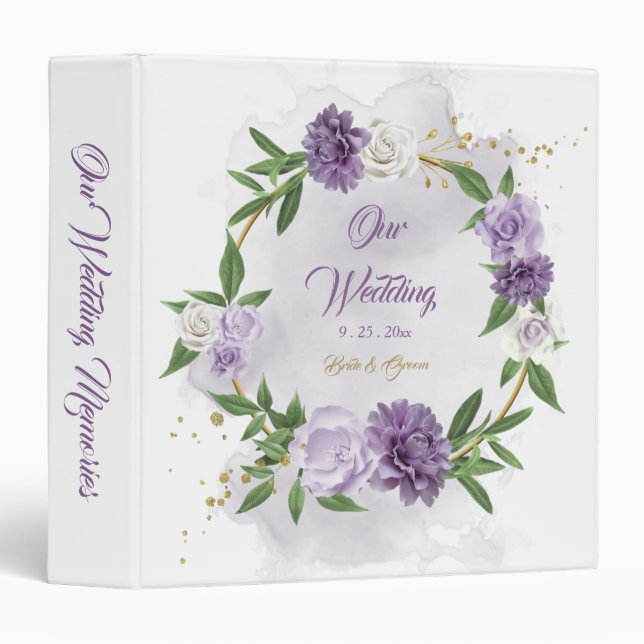 beautiful purple shades floral wreath album 3 ring binder (Front/Spine)