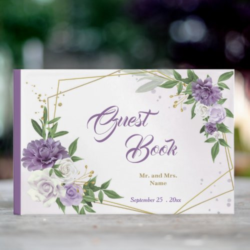 beautiful purple shades flowers geometric guest book