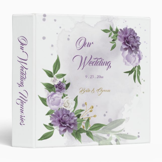 beautiful purple shades flowers greenery album 3 ring binder (Front/Spine)