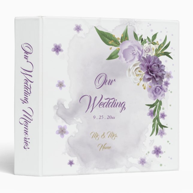 beautiful purple shades flowers greenery album 3 ring binder (Front/Spine)