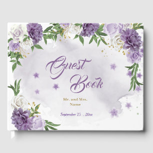 beautiful purple shades flowers greenery guest book