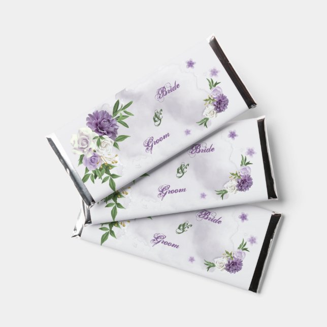 beautiful purple shades flowers greenery  hershey bar favors (Front)