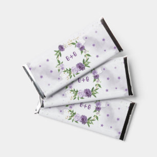 beautiful purple shades flowers greenery  hershey bar favors