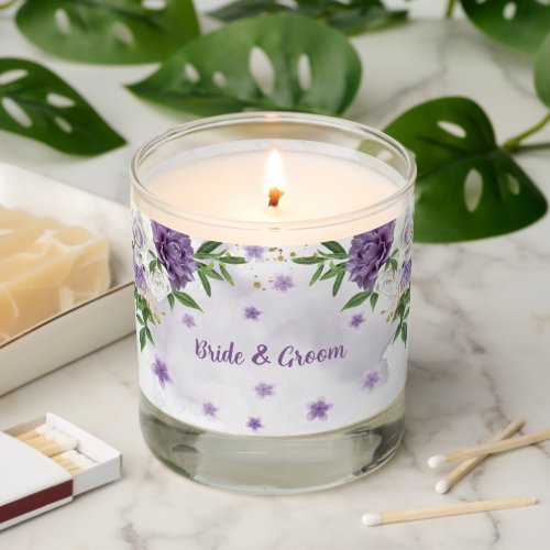 beautiful purple shades flowers greenery wedding scented candle