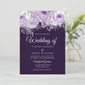 Beautiful Purple Sparkle Floral Wedding Invite (Standing Front)