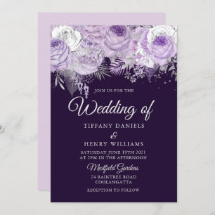 Beautiful Purple Sparkle Floral Wedding Invite