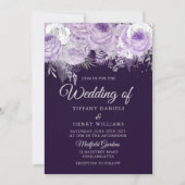 Beautiful Purple Sparkle Floral Wedding Invite (Front)