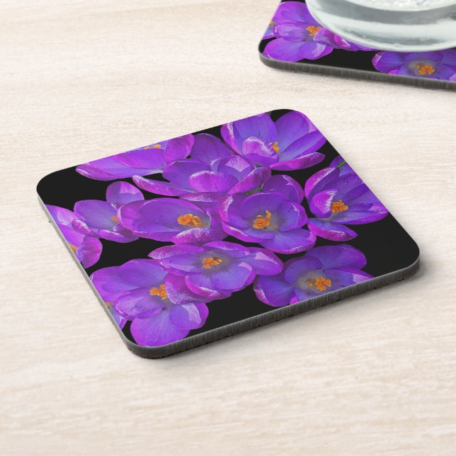 Beautiful Purple Spring Crocuses Floral Beverage Coaster (Left Side)