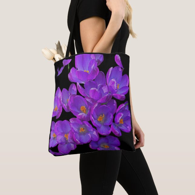 Beautiful Purple Spring Crocuses Floral Tote Bag (Close Up)