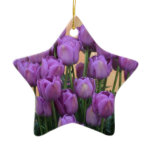 Beautiful purple spring tulips ceramic ornament